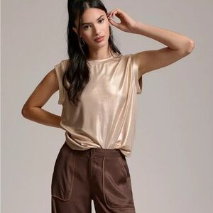 ANTHROPOLOGIE Porridge Gold Metallic Shine Muscle Top-Size M-New